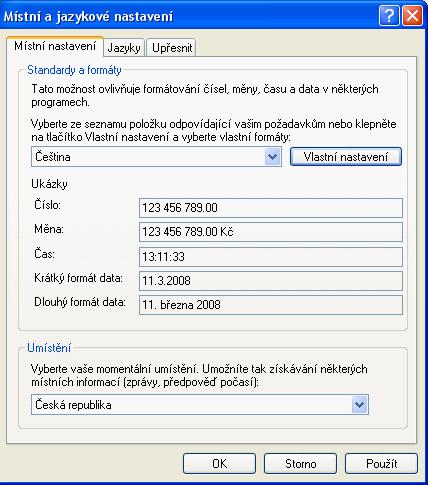 Instalace 33 Volte záložku čísla a zde zvolte jako desetinný oddělovač tečku.