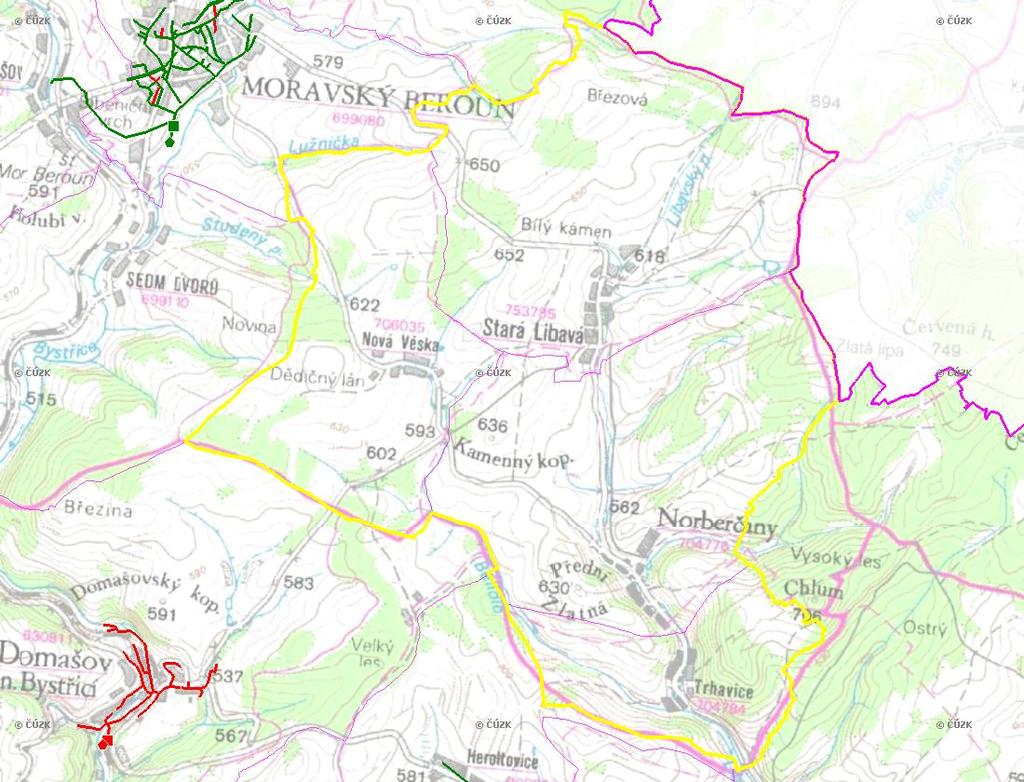 E. KANALIZACE A ČOV Mapa E1: Kanalizace - rozvody v obci Trasování sítí, lokalizace ČOV, čerpací stanice (ČS), výústě Obec: Norberčany Legenda: Kanalizace: Ochranné pásmo: Vyústění: do 2015 po 2015 I