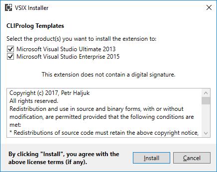 Příloha D Návod k použití Instalace do Visual Studia Pro instalaci šablon projektů a souborů pro Visual Studio stačí spustit instalační soubor CLIPrologTemplates.