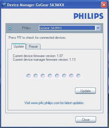 11 Aktualizace firmwaru pomocí aplikace Philips Device Manager Nainstalujte aplikaci Philips Device Manager. Poznámka Instalace vyžaduje souhlas s podmínkami licence.