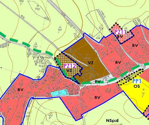 6.3 PZ12 (0,35 ha) - zastavitelná plocha s rozdílným způsobem využití výroba a skladování - zemědělská výroba (VZ) Petrovice v Lužických horách 6.