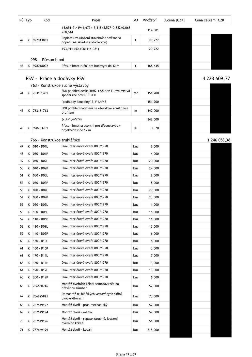 15,651+3,419+1,672+15,318+8,527+0,882+0,068 +68,544 114,081 Poplatek za uložení stavebního směsného 42 K 997013831 t 29,722 odpadu na skládce (skládkovné) 193,911-(50,108+114,081) 29,722 998 - Přesun