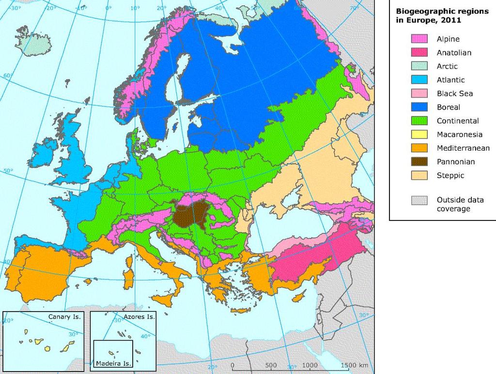 Vymezení střední Evropy Biogeografické