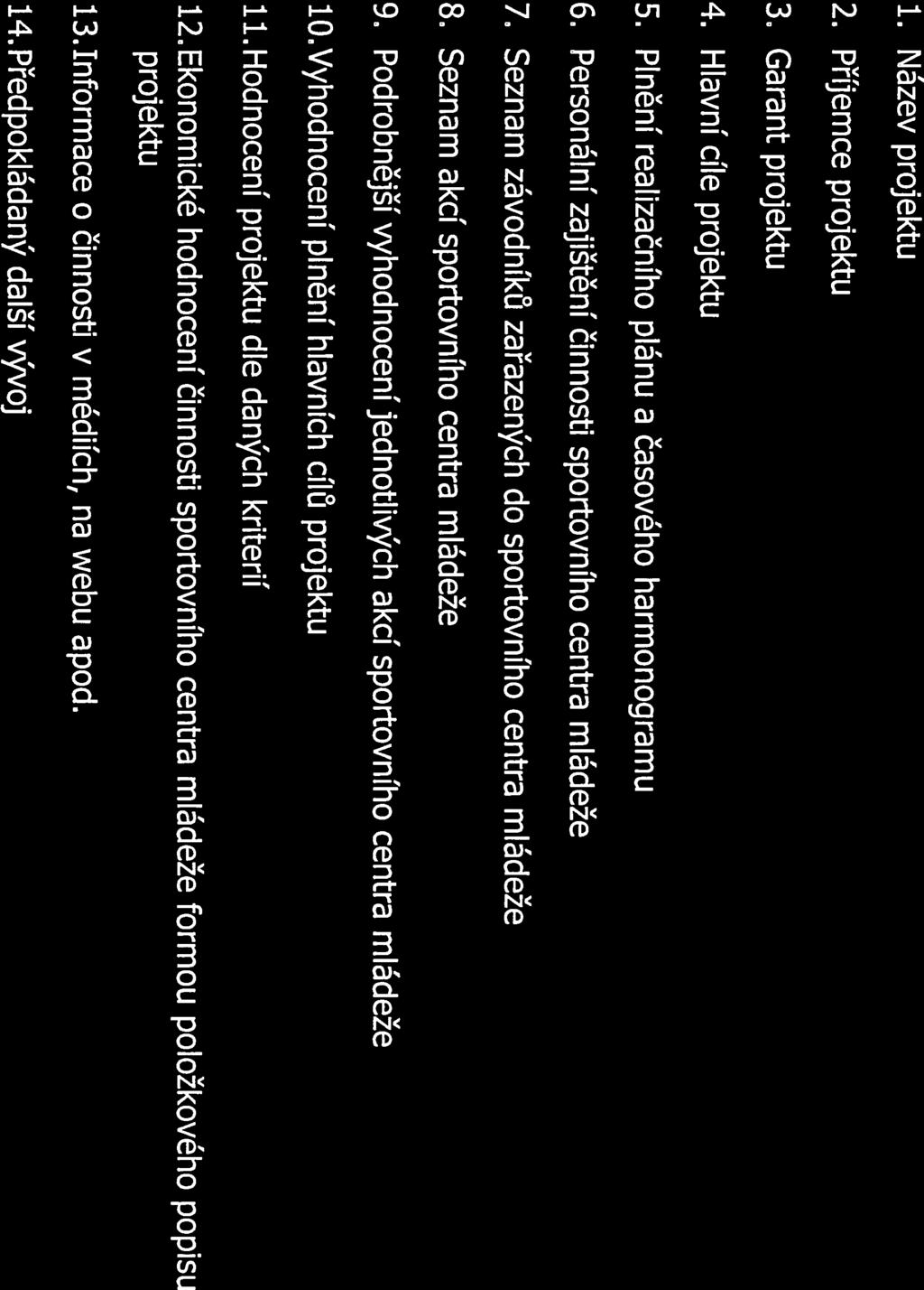 Obsah 1. Název projektu 2. Příjemce projektu 3. Garant projektu 4. Hlavní cíle projektu 5. Plnění realizačního plánu a časového harmonogramu 6.