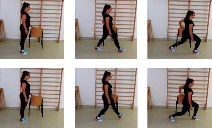 Cvičení pro posílení svalů dolních končetín 2.CVIK Výchozí poloha: vzpřímený stoj bokem k pevné opoře s lehkou oporou jedné horní končetiny.