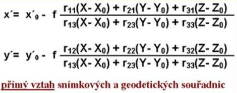 POSTUPY AAT Výpočet probíhá na základě kolineárních rovnic iteračním postupem (přímý vztah mezi