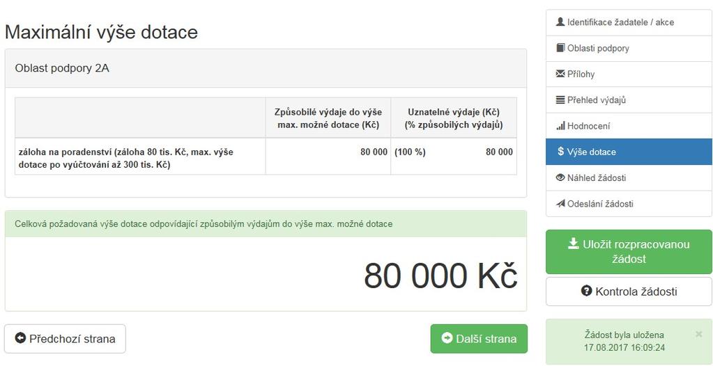 STANDARDNÍ POSTUP VYPLNĚNÍ ŽÁDOSTI V této záložce je uvedeno, že Vám bude vyplacena záloha na poradenství.