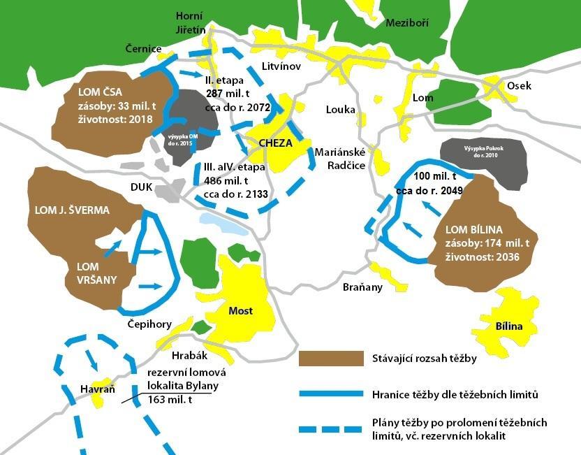 Ecological area restrictions for coal mining in Most region Source: adjusted by