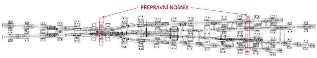 Přeprava srdcovkové části v demontovaném stavu Vlastní srdcovka s PHS je přepravována s přepravními nosníky (Obrázek 4) nebo v transportním trámci