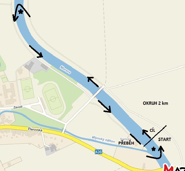 Plán tratě 1 kolo = 2 km platí pro kategorii benjamínků a benjamínek - mimo kategorie benjamínků A a benjamínek A!