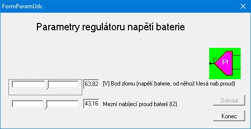 Zobrazení v konfiguračním programu: regulátor napětí baterie (fialový; - definuje nabíjecí proud v závislosti na napětí baterie podle charakteristiky na straně 3; dolní vstup - žádaná hodnota napětí