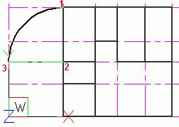 Příklad: Kreslení oblouku pomocí počátečního bodu, středu a koncového bodu Poté, vytvořte obrys obloukové stěny. 1.