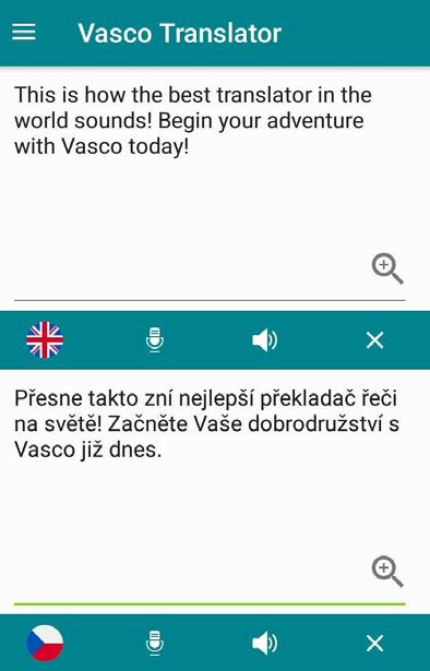 Text bude přeložený do zvoleného jazyka pomocí aplikace Vasco Translator