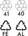 následujícími symboly: 2) 1 PET polyethylen-tereftalát 2 E-HD (HDPE) polyethylen vysoké hustoty 3 PVC polyvinylchlorid 4 PE-LD (LDPE) polyethylen nízké hustoty 5 PP polypropylen 6 PS polystyren 7-19