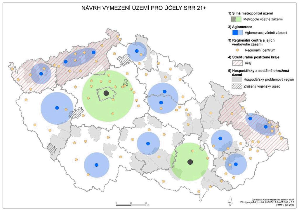 Geografické vymezení strategických cílů zázemí metropolí/aglomerací bude vymezeno na základě separátní