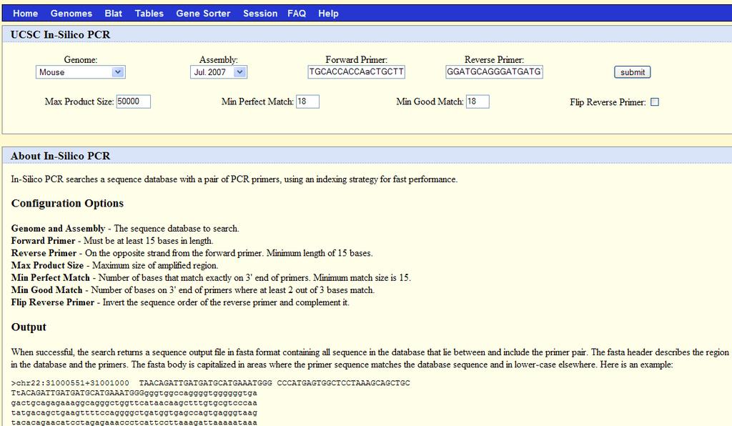 PCR Primer Mapping UCSC In-Silico PCR
