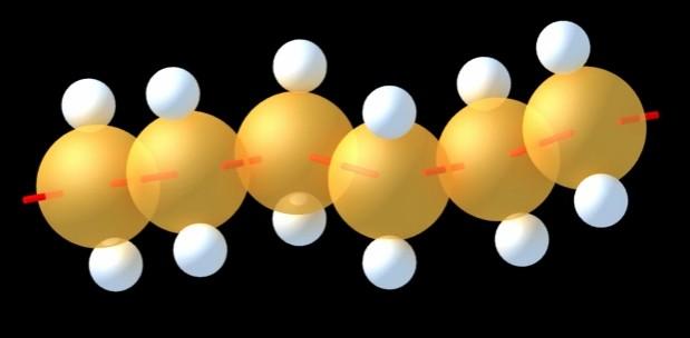 Polymery kovalentní vazby vyplývá, že mezi dvěma spojnicemi atomů uhlíku musí být vždy úhel cca 109,5 (viz kap. 2.2). Situace je schematicky znázorněna na obr. 5.