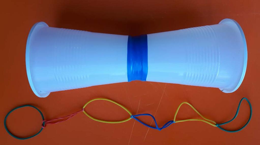 David Keenehan: Active Physics Activity 8. Assemble flying cups as shown and the launcher using elastic bands joined Stretch the bands and at the same time wrap the elastic around the blue tape.