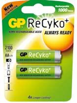 GP ReCyko + kombinuje výhody NiMH nabíjecích a alkalických baterií přednabité z výroby - po rozbalení ihned připravené k použití až 1000