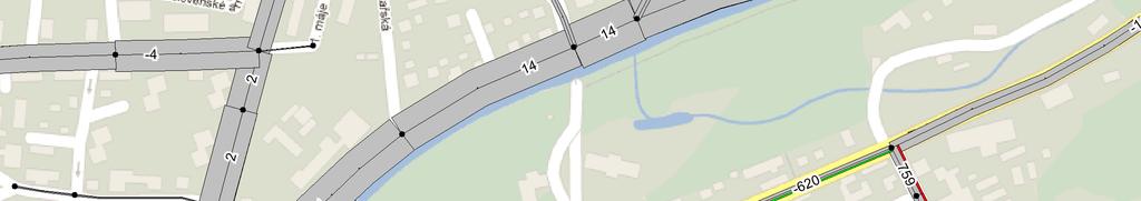 Obrázek 10: Rozdílový kartogram dopravy při zamezení průjezdu centrem města varianta V2; údaje ve vozidlech za 24 hod.