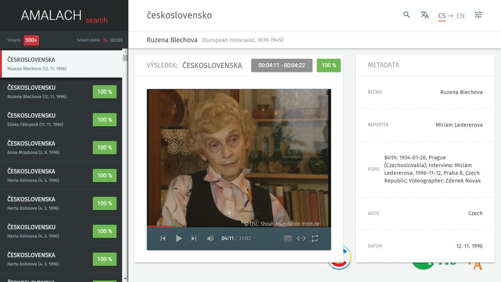 4 Ovládání přehrávače Pro ukázku si představme, že chceme vyhledat slovo československo.