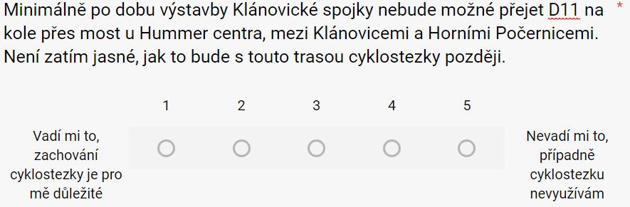 5.5 Pro 58 % respondentů je důležité zachování cyklostezky i po dobu výstavby Klánovické spojky.