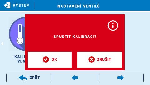 Kalibrace ventilu pomocí této funkce si regulátor stanovuje výchozí polohu ventilu, od které si propočítává potřebné procentuální otevření.