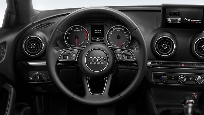 Volitelná výbava $XW1XW Multifunkční sportovní volant 3ramenný design kožený pro paket Gravity 0,- WTE Paket Gravity Komfortní automatická klimatizace Audi Parking system Středová loketní opěrka