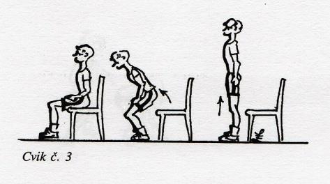 2 Vzpřímený sed na židli, ruce na stehnech: 8-10x zvolna otáčení hlavy vpravo a vlevo hlavní účinek - mobilizace
