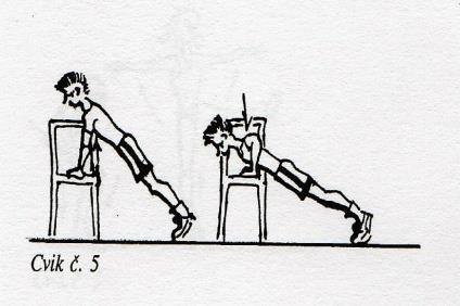 4 Stoj proti židli, přednožit levou (pravou), vztyčit chodidlo, opřít patu o sedadlo: zvolna rovný předklon