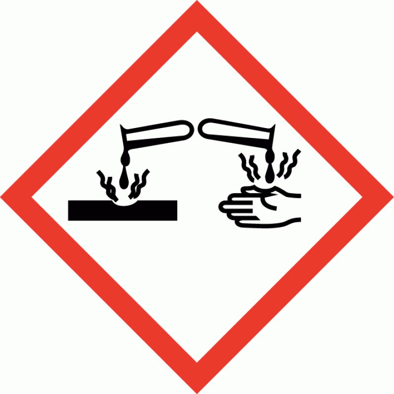 Výstražný symbol nebezpečnosti Signální slovo Standardní věta o nebezpečnosti Pokyn pro bezpečné zacházení Nebezpečí H314 Způsobuje těžké poleptání kůže a poškození očí.