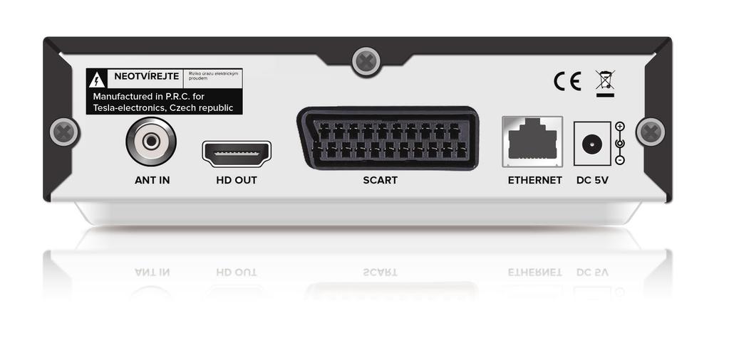 Popis zadního panelu HD OUT zde připojte HDMI kabel (není součástí balení) pro propojení s TV ETHERNET zde připojte LAN kabel pro přístup k internetové síti ANT IN zde připojte anténu (IEC konektor)