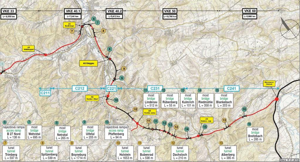 Délka tunelových trub: 599 m Def. ostění: železobeton, mezilehlá fóliová izolace Termín stavby: 02/2017 (zahájení) 06/2020 (plánované ukončení) Náklady stavby: 40 mil. 2 Geologické poměry Obr.