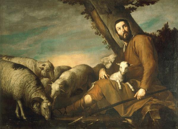 7) DOMLUVA S LÁBANEM Takže domluva byla tato: Jusepe de Ribera Jákob s Lábanovým stádem, cca 1640 Odteď budou všechny ovce skvrnité, strakaté, a načernalé