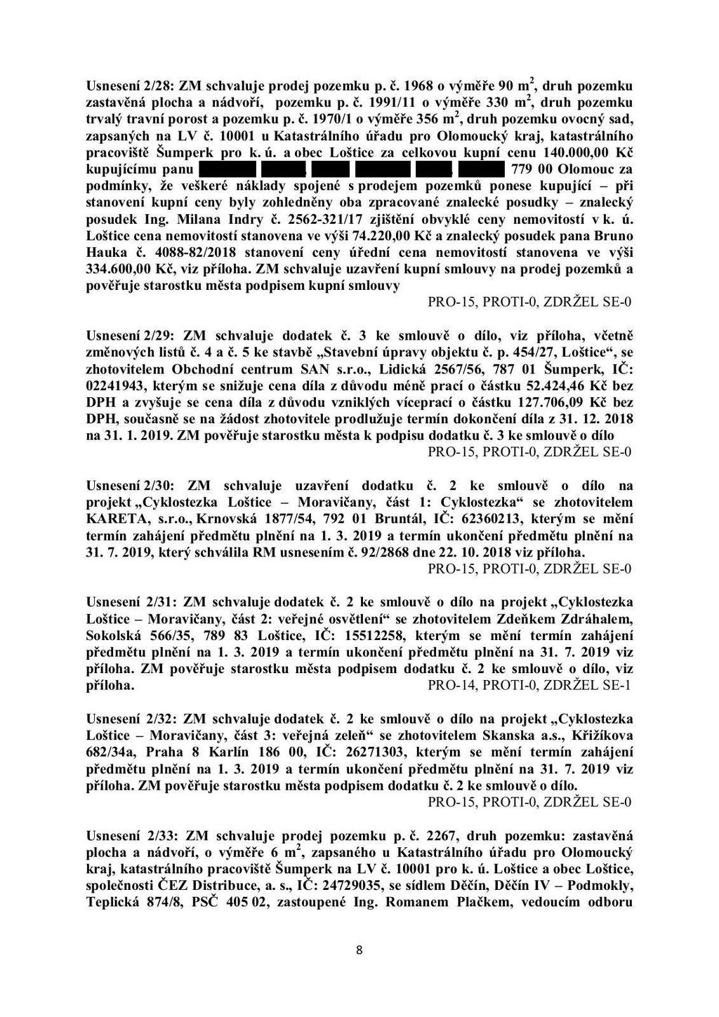 Usnesení 2/28: ZM schvaluje prodej pozemku p. č. 1968 o výměře 90 m 2, druh pozemku zastavěná plocha a nádvoří, pozemku p. č. 1991/11 o výměře 330 m 2, druh pozemku trvalý travní porost a pozemku p.