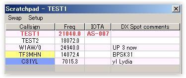 3 Pokud chcete zapsat další QSO, např. Test2, pak zapište QSO v poli se žlutým pozadím a stiskněte klávesu Enter. SP_7 9.3.2. Zápis QSO když kliknete na DX spot Pokud zaškrtnete správně v menu Setup (viz 9.