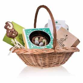Premiere Quadro, čokoládová kuřátka, čokoládové hnízdo, lízátko a figurky čokoládových vajíček Happy