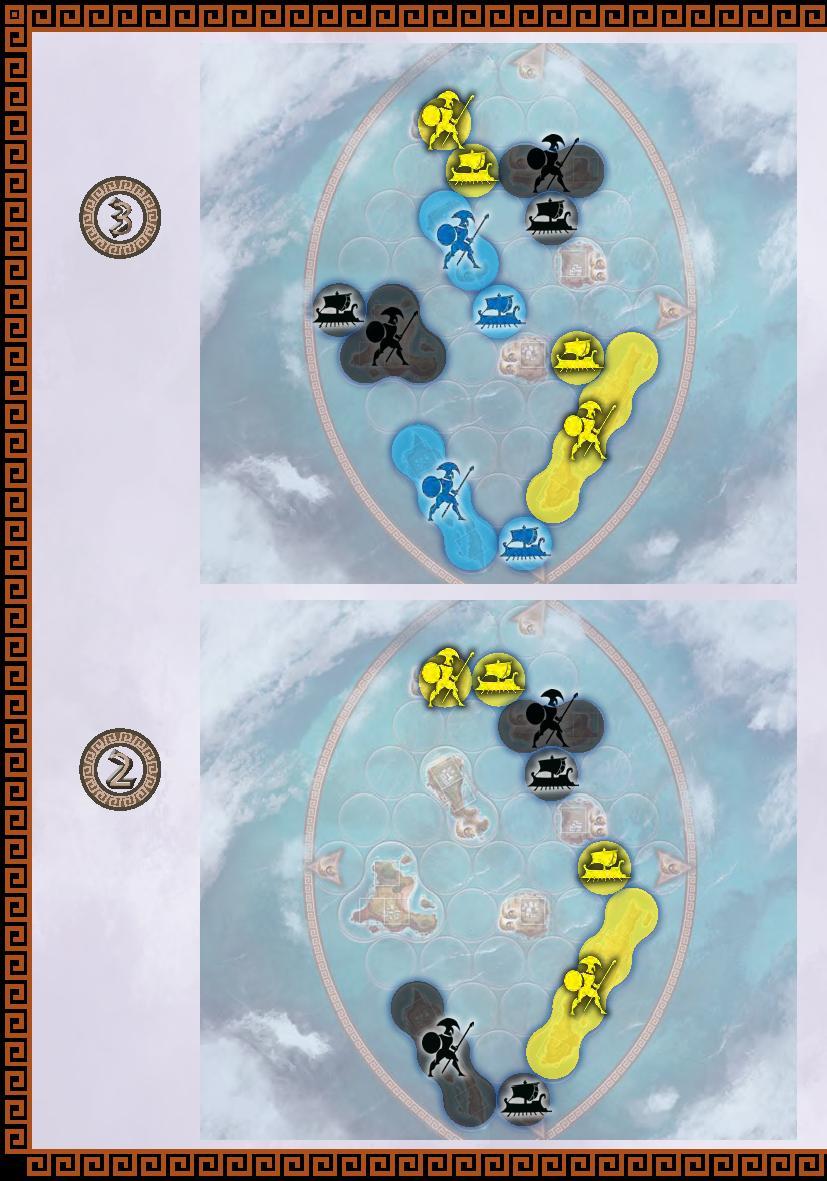 8 POČÁTEČNÍ ROZMÍSTĚNÍ PRO HRÁČE Každý hráč umístí na herní plán podle obrázku dvě lodě a dva vojáky.