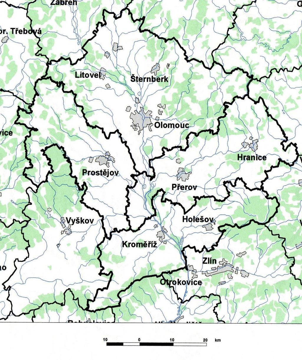 Území střední Morava: OL, PR, PV, KM Luhy: Litovelské Pomoraví Chropyňský luh Pobečví Vrchovina a pahorkatiny: Nízký Jeseník