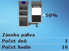 Zobrazení zásoby paliva v kotli (zobrazuje se pouze v případě, kdy obdrží tuto informaci z regulátoru kotle).