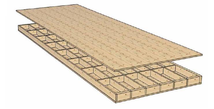 Stropy ze dřevěných panelů Nosnou konstrukci těchto stropů tvoří duté velkoplošné panely s žebrovou konstrukcí.
