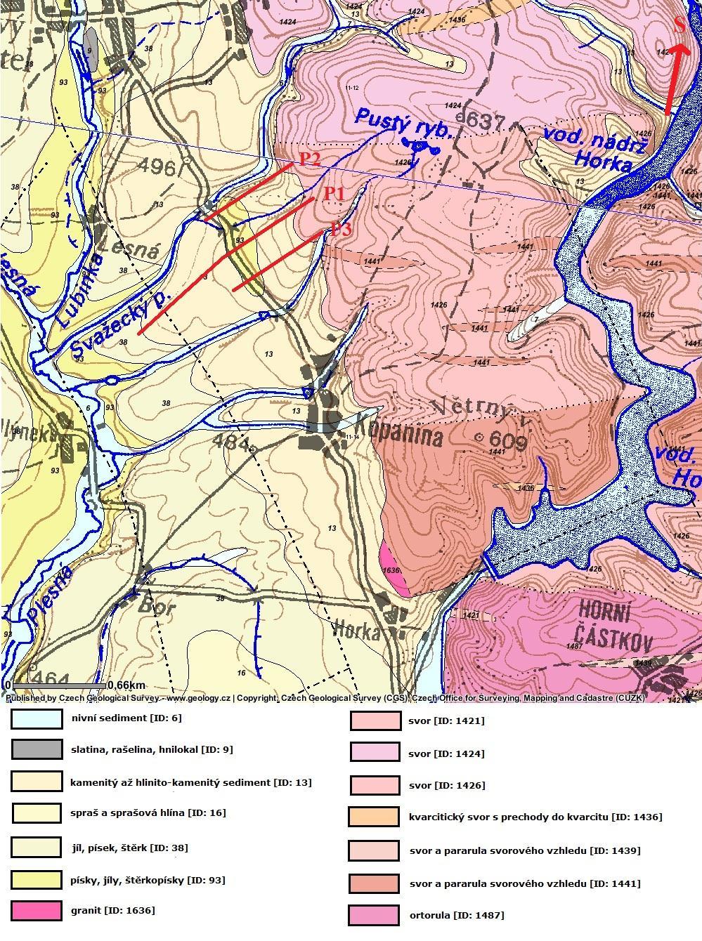 Obr. 7 Podrobná geologická mapa lokality s pozicí