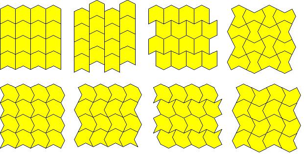 Uvedená shodná zobrazení (Roubíček 2012) se používají i při uspořádání dlaždic v mozaice (dláždění). V uspořádání dlaždic do řad nebo sloupců se vyskytuje posunutí (příp.