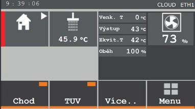 dotykové ovládání ZOBRAZOVANÉ INFORMACE Základní přehled stavu systému (teploty, el.