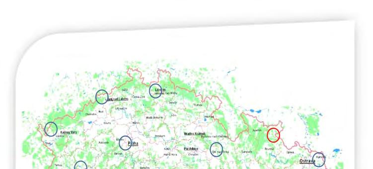 Odběrové lokality přesto poměrně representativně pokrývají území České republiky (obr. 1). Místa zahrnutá do tohoto zpracování jsou modře, nezahrnutá červenou barvou. Obrázek č.