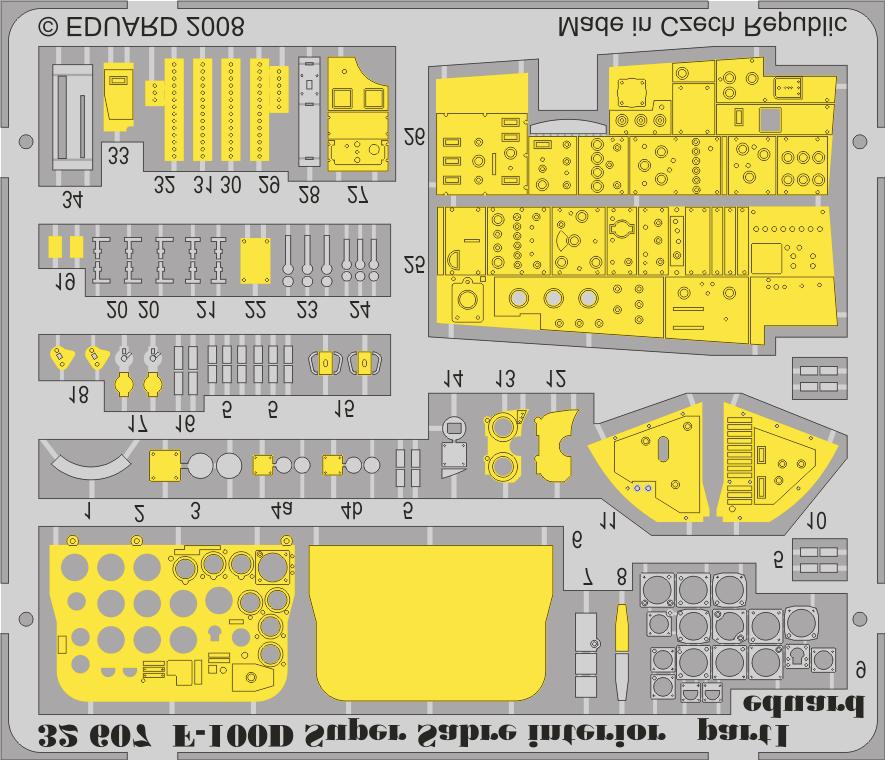 6/6 32 607 32 607 F-100D Super Sabre interior self adhesive 1/32 scale detail set for Trumpeter Club kit sada detailů pro model 1/32 Trumpeter 1.