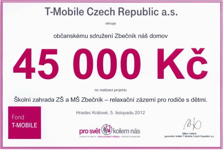 Fond T-Mobile pro regiony Občanské sdružení Zbečník náš domov podalo dne 6.