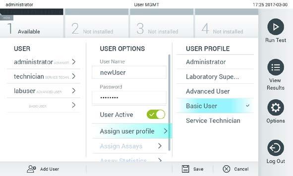 Přidání nového uživatele. 2. Stisknutím tlačítka Add User (Přidat uživatele) ve spodní levé části obrazovky přidejte do systému nového uživatele. 3.