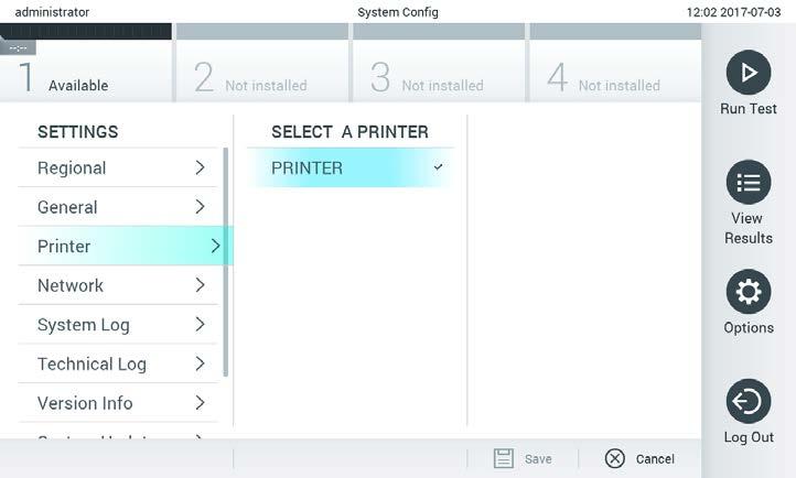 6.8.3 Nastavení tiskárny Možnost Printer settings (Nastavení tiskárny) umožňuje zvolit systémovou tiskárnu.