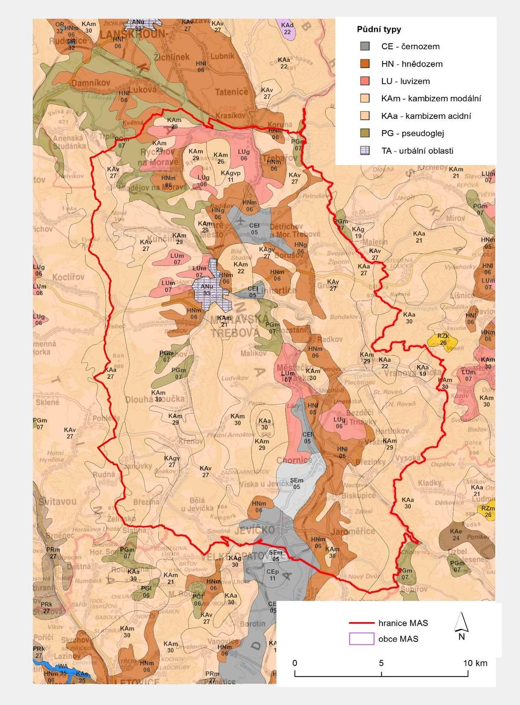 Obr. 3 Typologie půd zájmového území Moravskotřebovska a Jevíčska Zdroj: